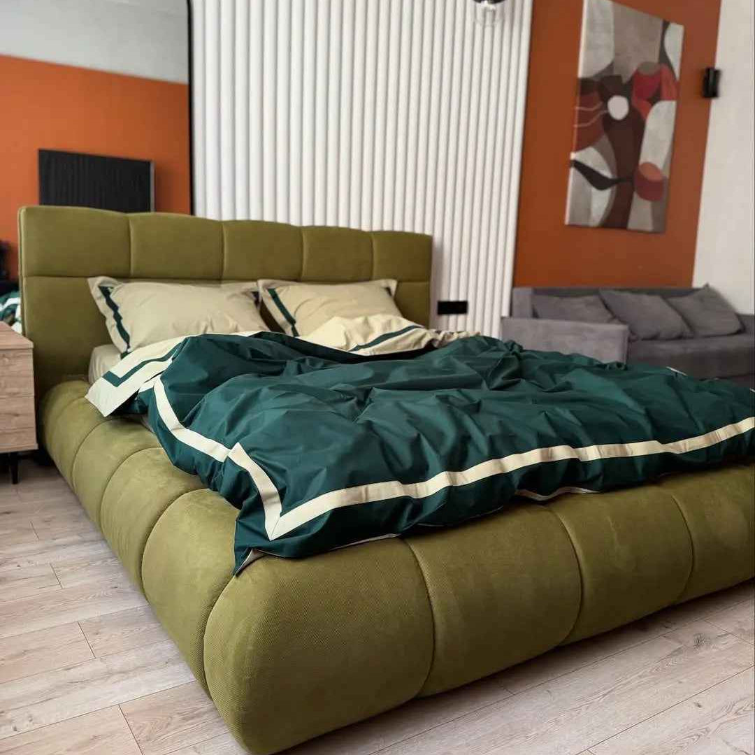 Pościel z Merceryzowanej Satyny – Butelkowa Zieleń & Szampański, 100% Bawełna Turecka, 140 g/m², Edycja Exclusive