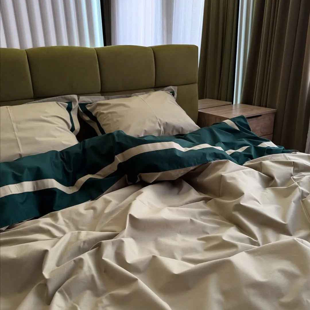 Pościel z Merceryzowanej Satyny – Butelkowa Zieleń & Szampański, 100% Bawełna Turecka, 140 g/m², Edycja Exclusive