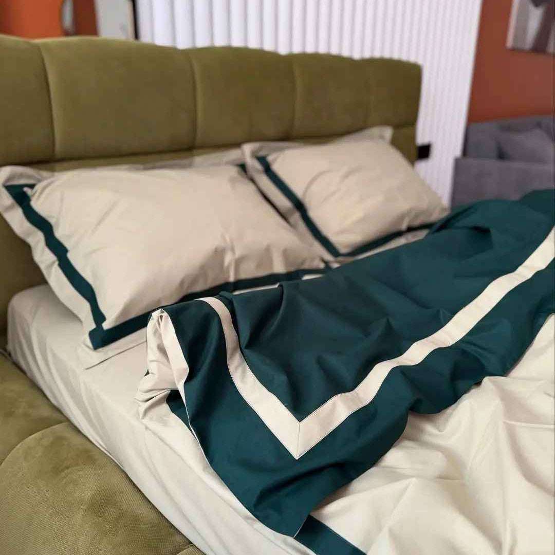 Pościel z Merceryzowanej Satyny – Butelkowa Zieleń & Szampański, 100% Bawełna Turecka, 140 g/m², Edycja Exclusive