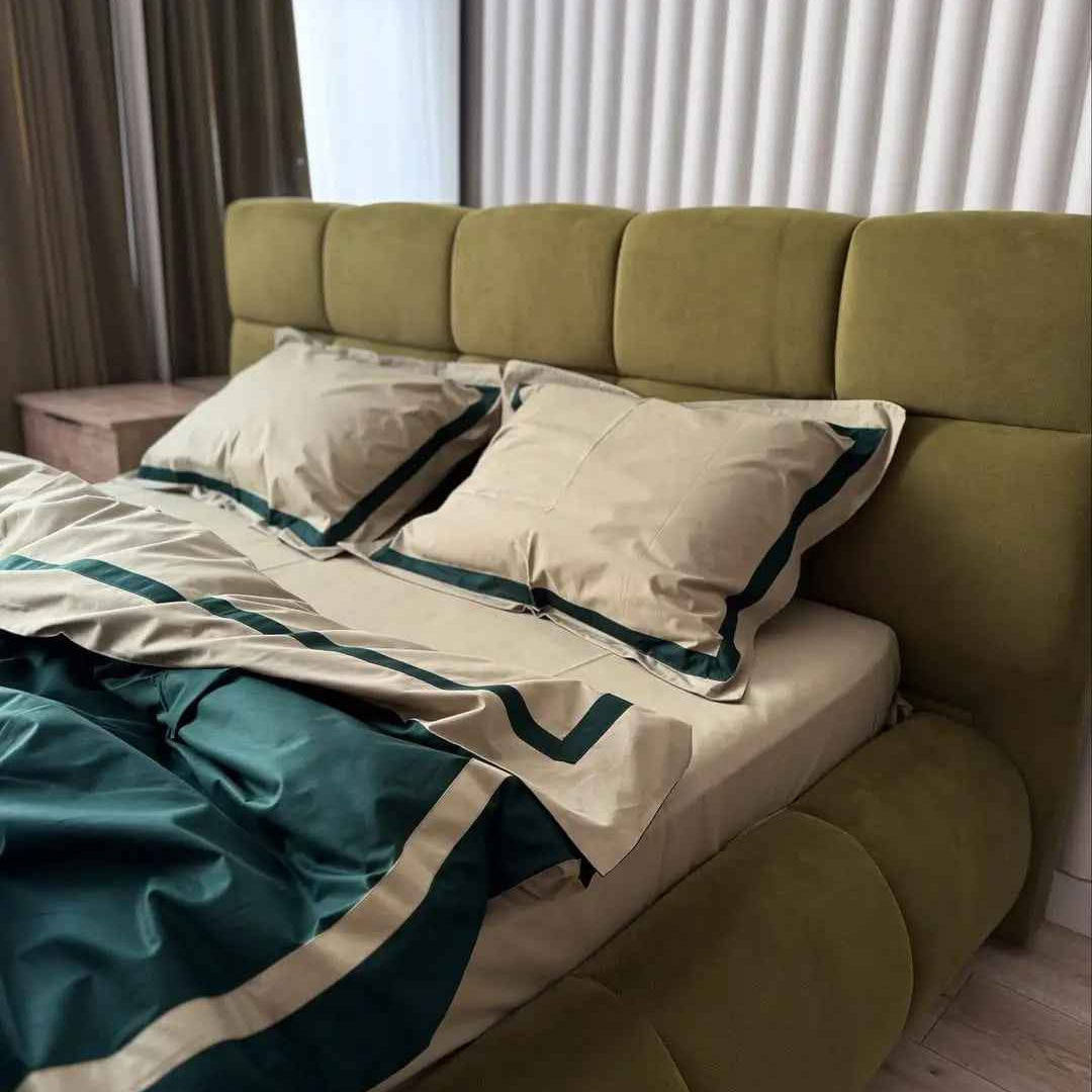 Pościel z Merceryzowanej Satyny – Butelkowa Zieleń & Szampański, 100% Bawełna Turecka, 140 g/m², Edycja Exclusive