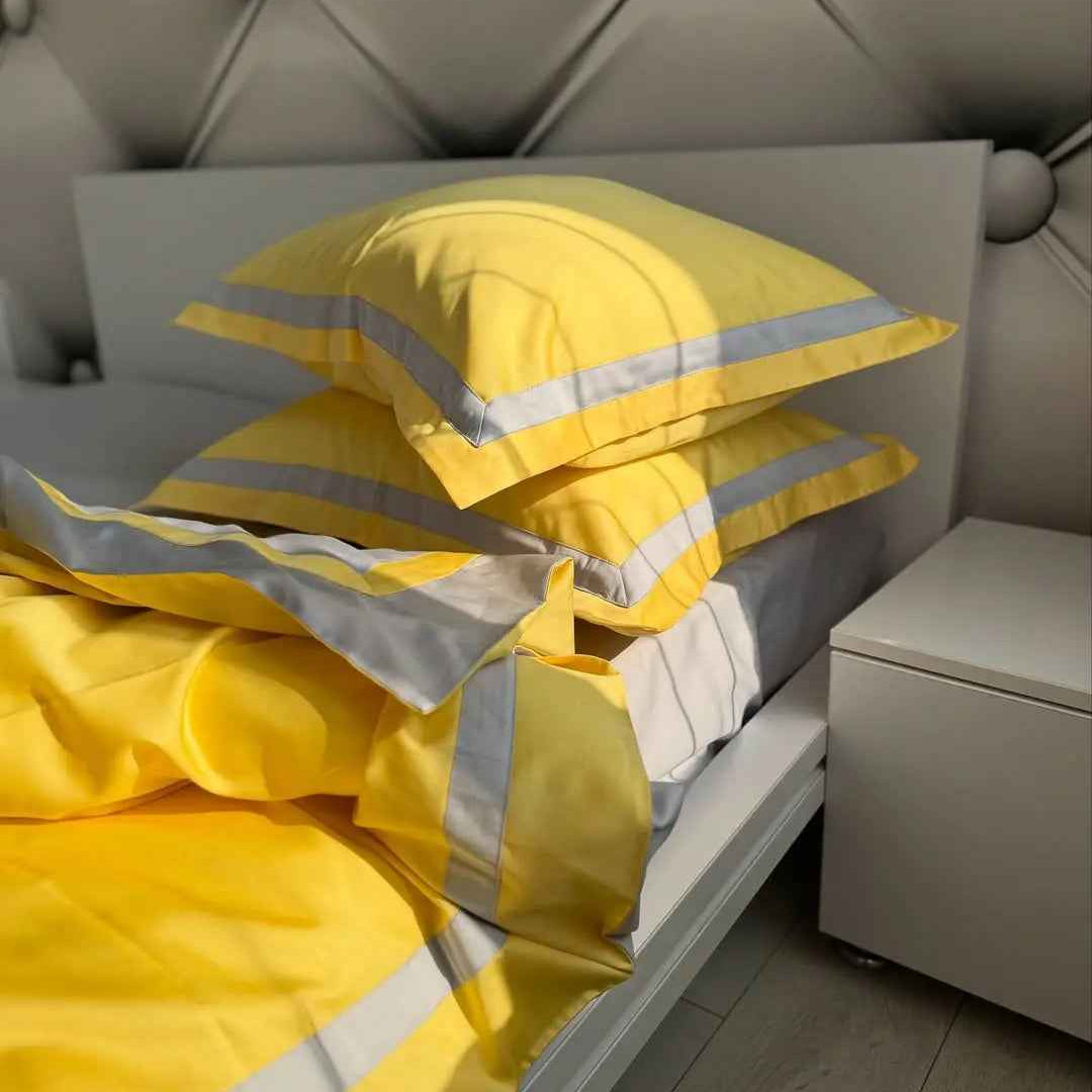 Pościel z Merceryzowanej Satyny – Żółto & Szara, 100% Bawełna Turecka, 140 g/m², Edycja Exclusive