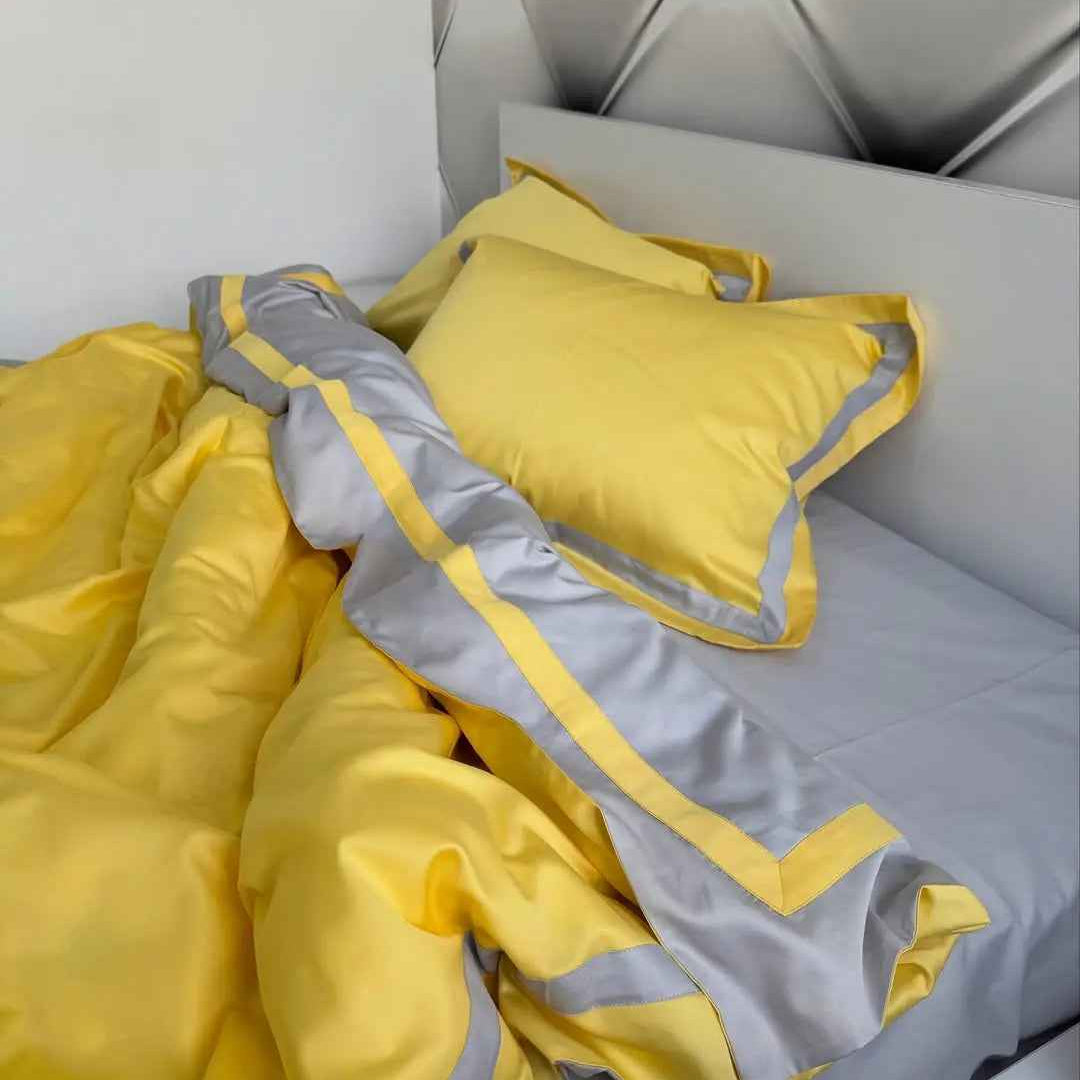 Pościel z Merceryzowanej Satyny – Żółto & Szara, 100% Bawełna Turecka, 140 g/m², Edycja Exclusive