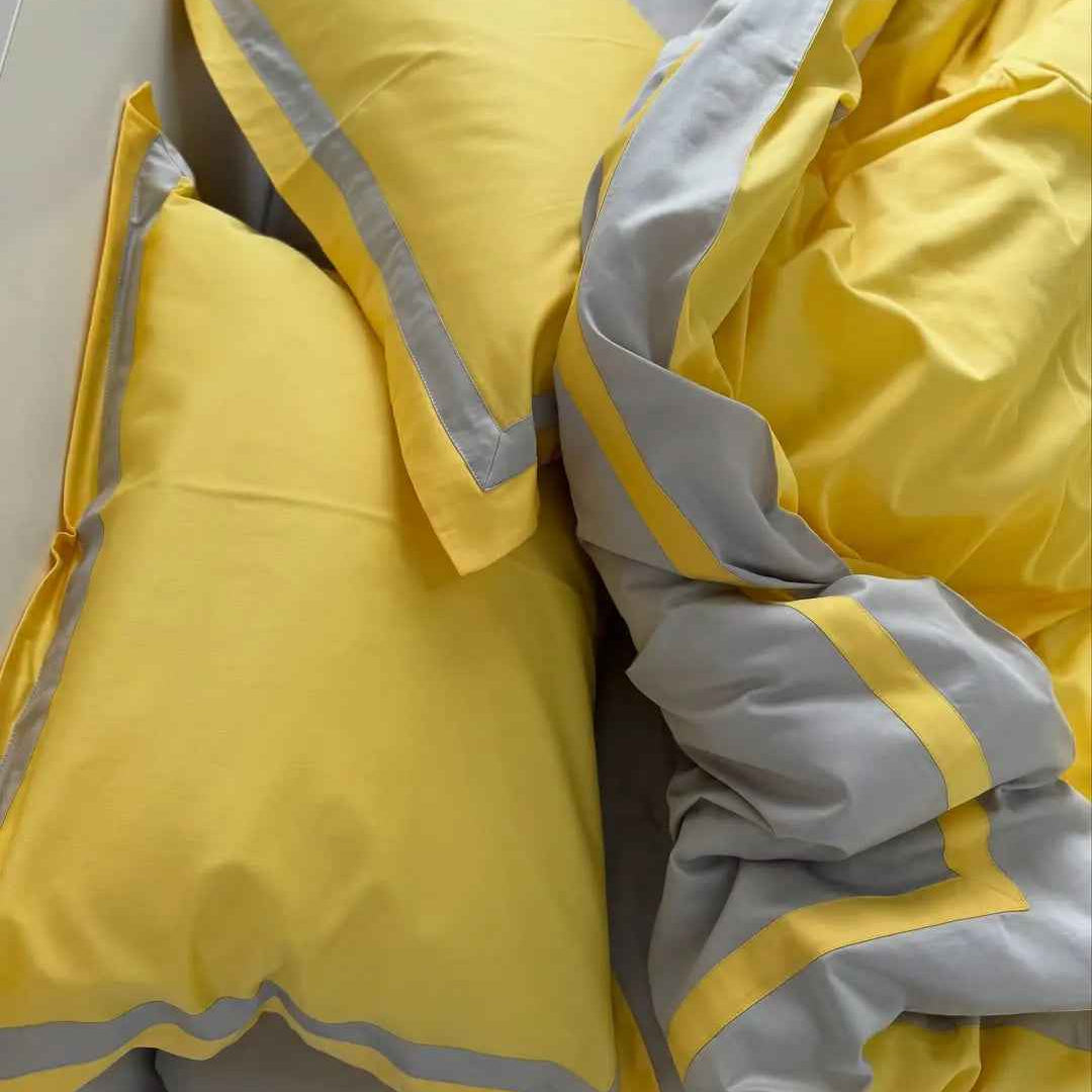 Pościel z Merceryzowanej Satyny – Żółto & Szara, 100% Bawełna Turecka, 140 g/m², Edycja Exclusive