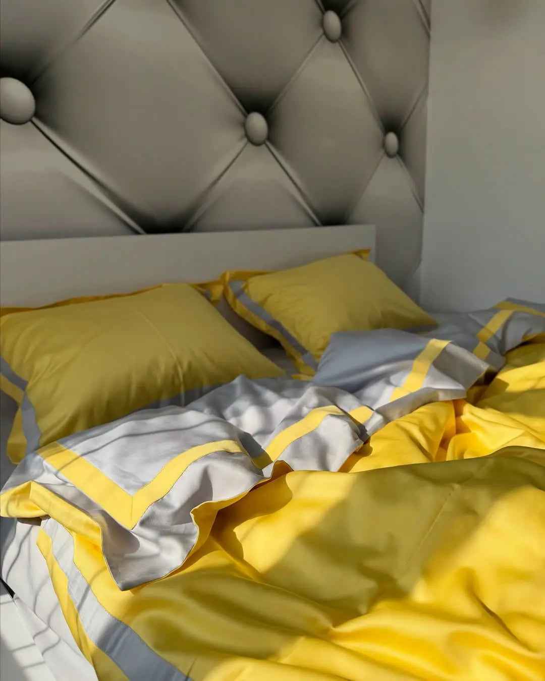 Pościel z Merceryzowanej Satyny – Żółto & Szara, 100% Bawełna Turecka, 140 g/m², Edycja Exclusive