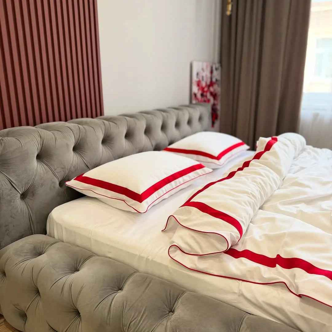 Pościel z Merceryzowanej Satyny – Czerwony & Biały, 100% Bawełna Turecka, 140 g/m², Edycja Exclusive