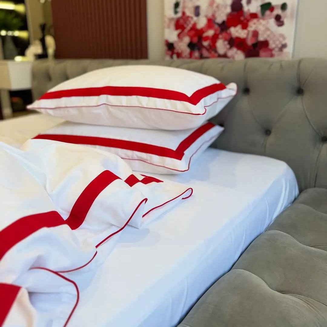 Pościel z Merceryzowanej Satyny – Czerwony & Biały, 100% Bawełna Turecka, 140 g/m², Edycja Exclusive