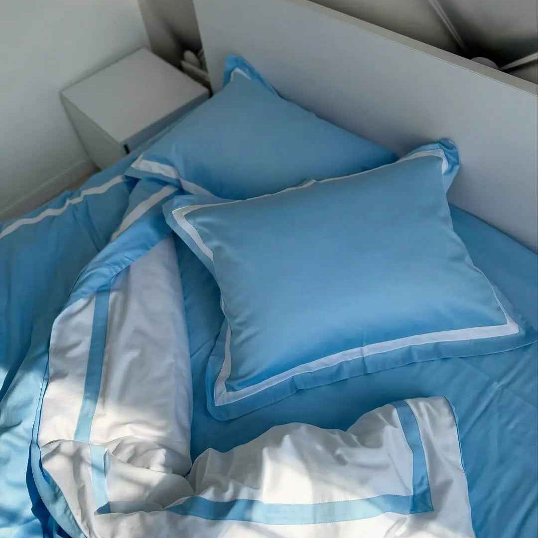 Pościel z Merceryzowanej Satyny – Błękit & Biel, 100% Bawełna Turecka, 140 g/m², Edycja Exclusive