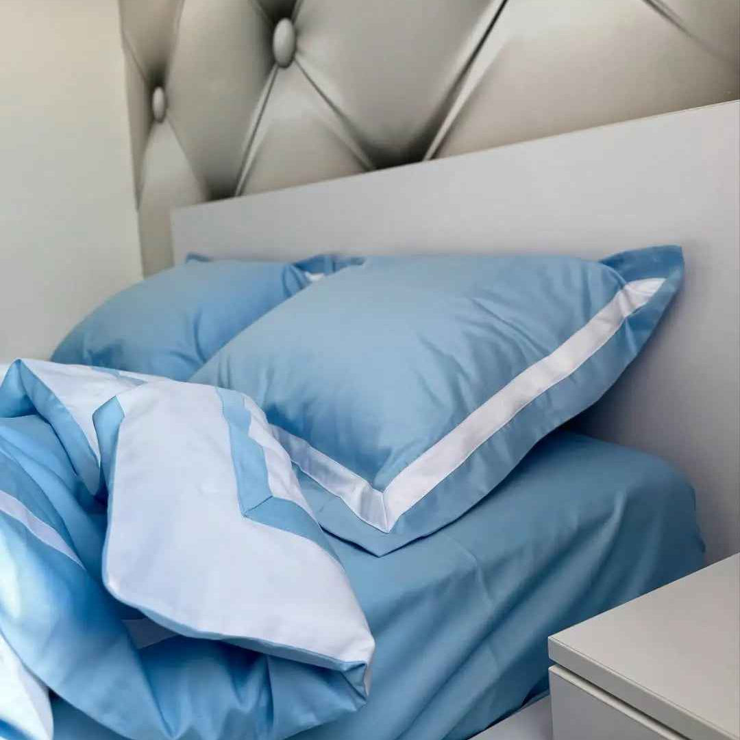 Pościel z Merceryzowanej Satyny – Błękit & Biel, 100% Bawełna Turecka, 140 g/m², Edycja Exclusive