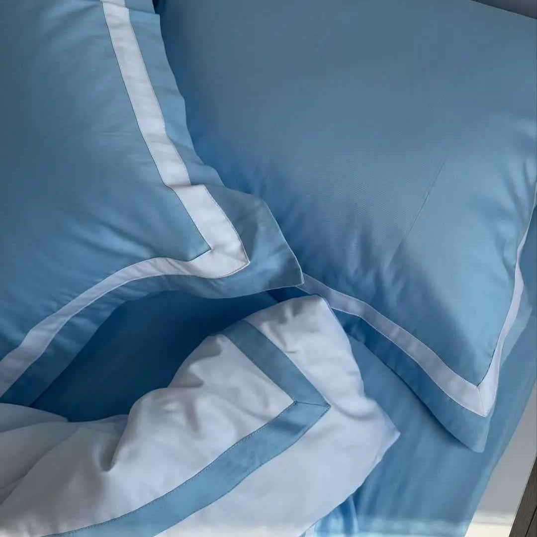 Pościel z Merceryzowanej Satyny – Błękit & Biel, 100% Bawełna Turecka, 140 g/m², Edycja Exclusive