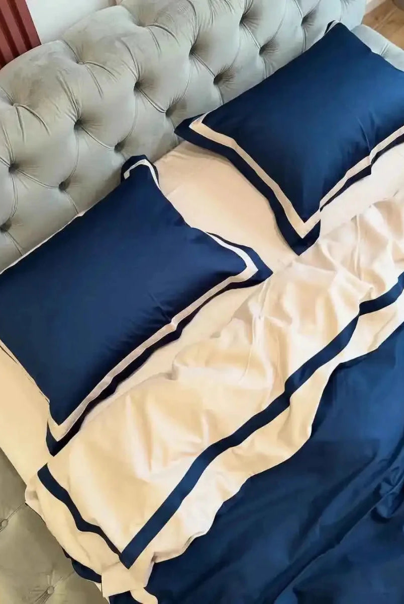 Pościel z Merceryzowanej Satyny – Granat Nocy & Szampański, 100% Bawełna Turecka, 140 g/m², Edycja Exclusive Wivanco Bedding