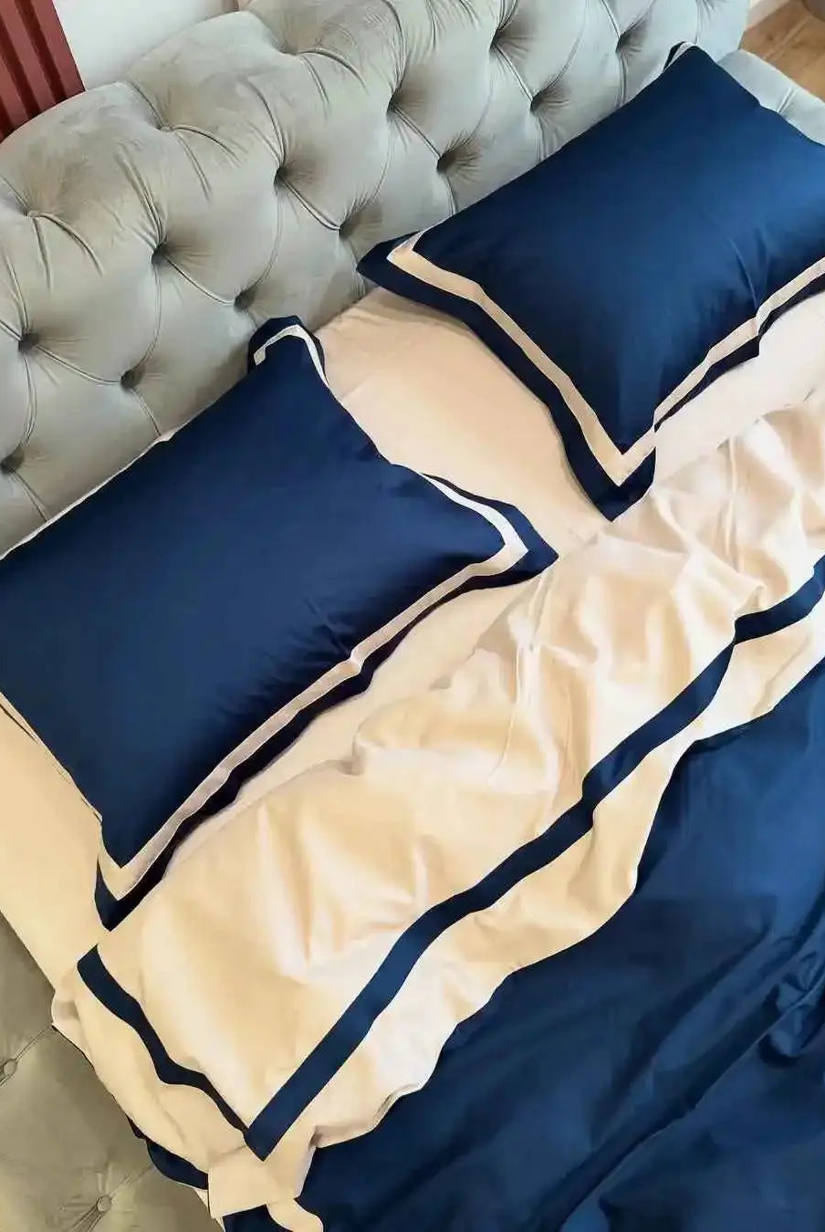 Pościel z Merceryzowanej Satyny – Granat Nocy & Szampański, 100% Bawełna Turecka, 140 g/m², Edycja Exclusive Wivanco Bedding