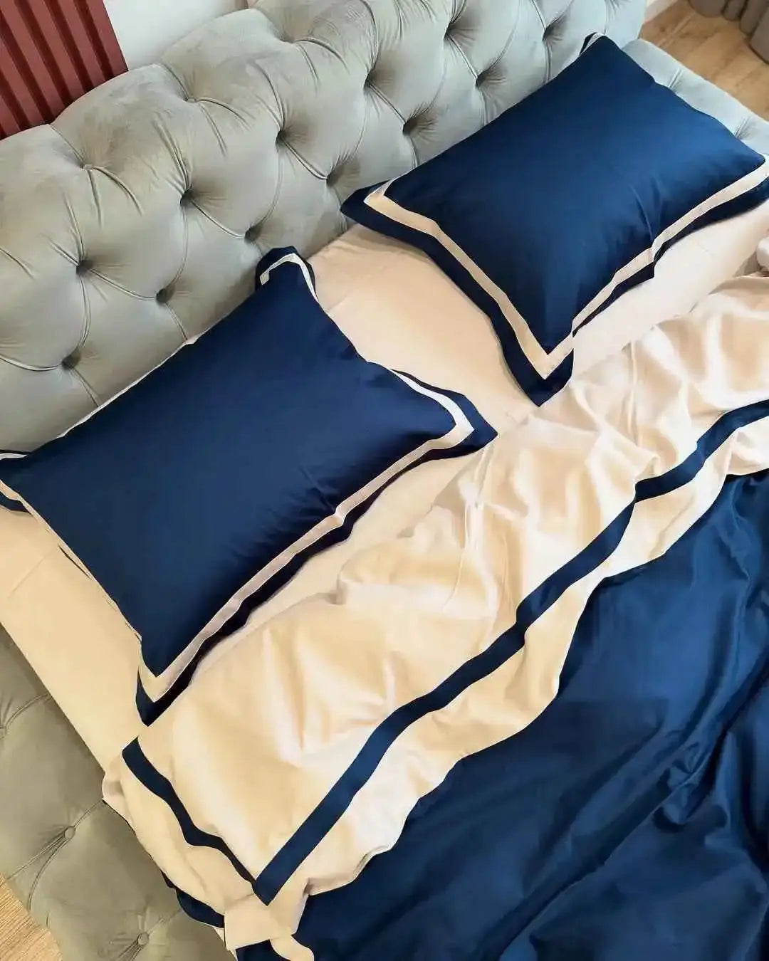 Pościel z Merceryzowanej Satyny – Granat Nocy & Szampański, 100% Bawełna Turecka, 140 g/m², Edycja Exclusive Wivanco Bedding