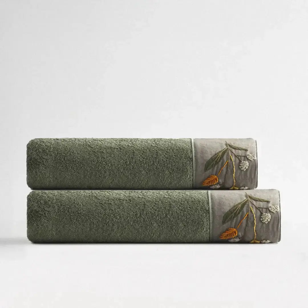 Zestaw 2 Ręczników Kąpielowych – Farah – Damski, 100% Organiczna Bawełna, Ręcznie Haftowany, Zielony Wivanco Bedding