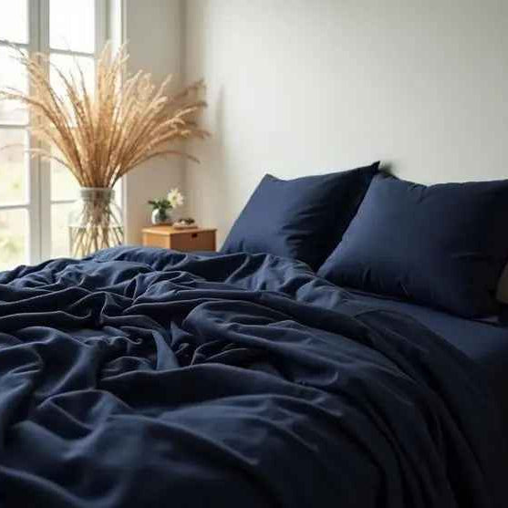 Pościel Satynowa Granatowa – 100% Bawełna Turecka, 140g, Hotelowy Komfort