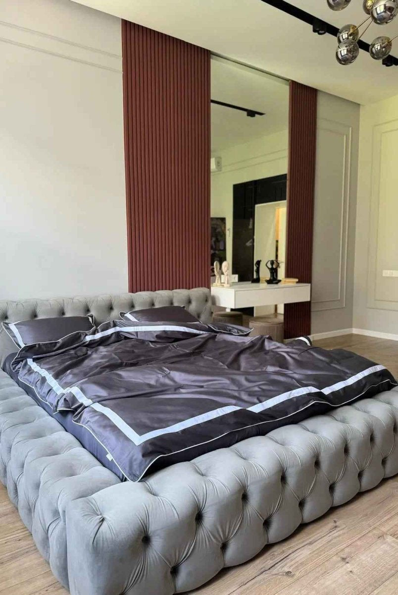 Pościel z Merceryzowanej Satyny – Betonowy szary & biały, 100% Bawełna Turecka, 140 g/m², Edycja Exclusive