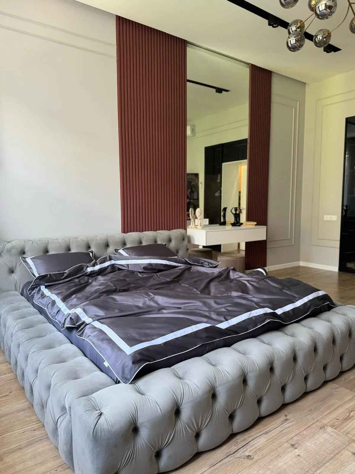 Pościel z Merceryzowanej Satyny – Betonowy szary & biały, 100% Bawełna Turecka, 140 g/m², Edycja Exclusive