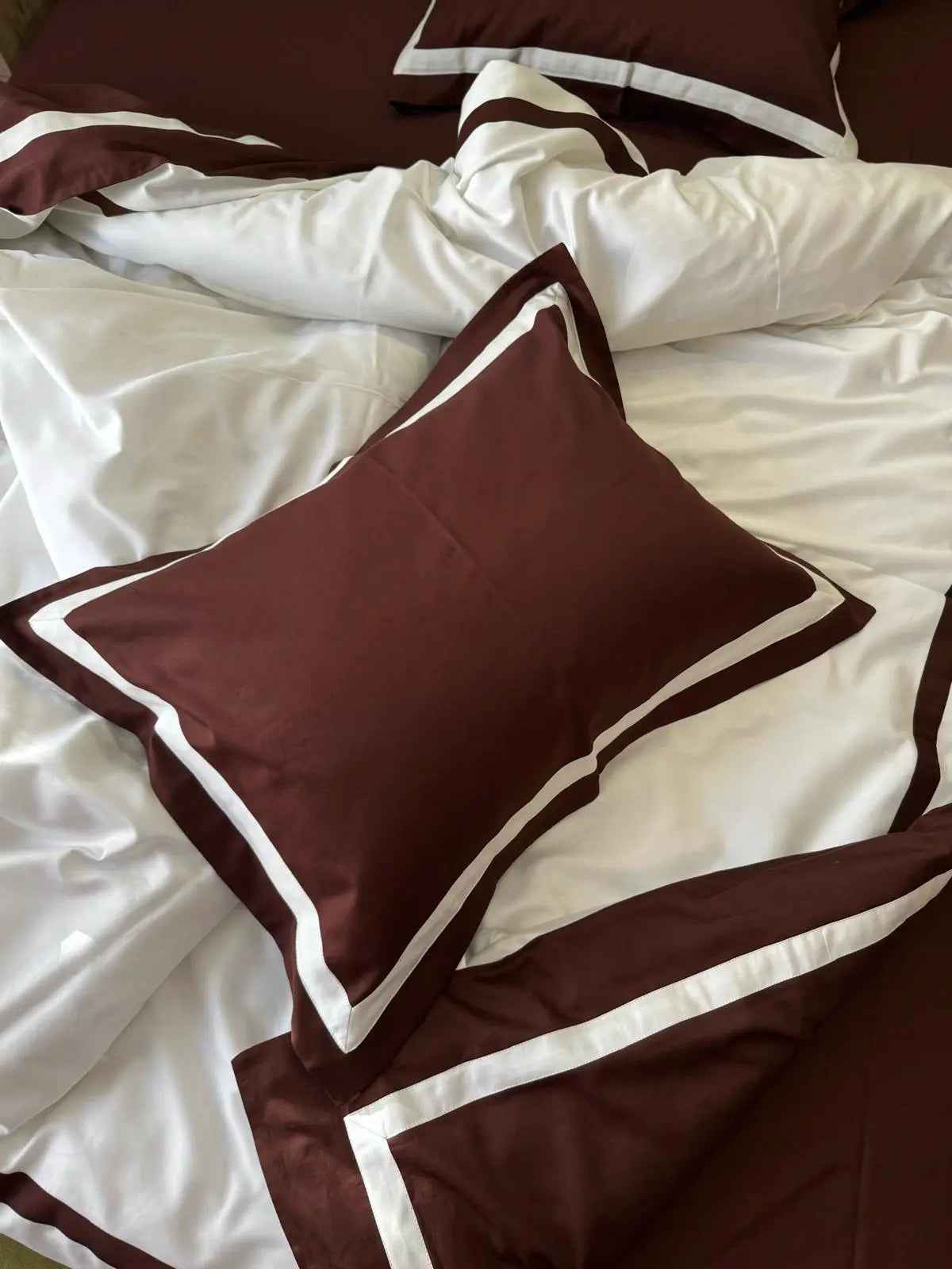 Pościel z Merceryzowanej Satyny – Brązowy & biały, 100% Bawełna Turecka, 140 g/m², Edycja Exclusive