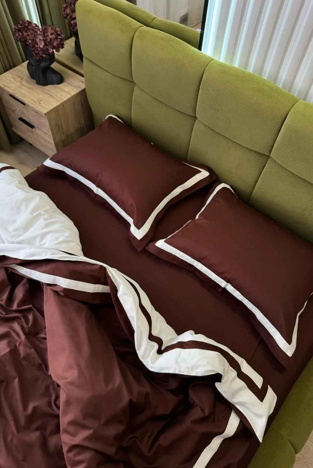 Pościel z Merceryzowanej Satyny – Brązowy & biały, 100% Bawełna Turecka, 140 g/m², Edycja Exclusive