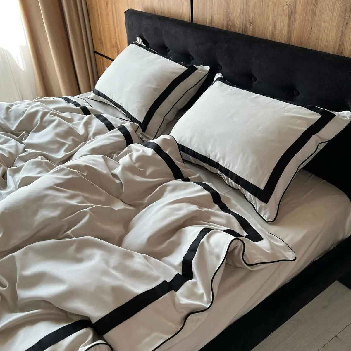 Pościel z Merceryzowanej Satyny – Classic Czarny & Biały, 100% Bawełna Turecka, 145 g/m², Edycja Exclusive