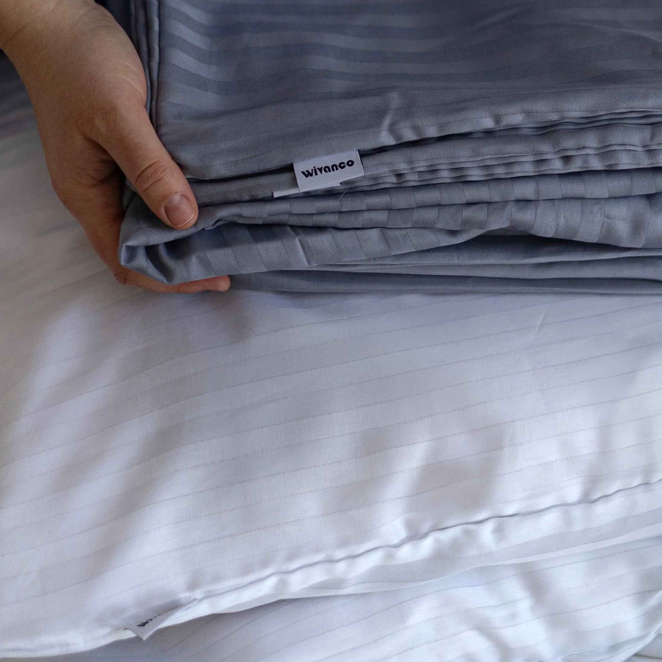 Pościel Satynowa w Szare Paski – 100% Bawełna Turecka, 140g, Luksus Hotelowy