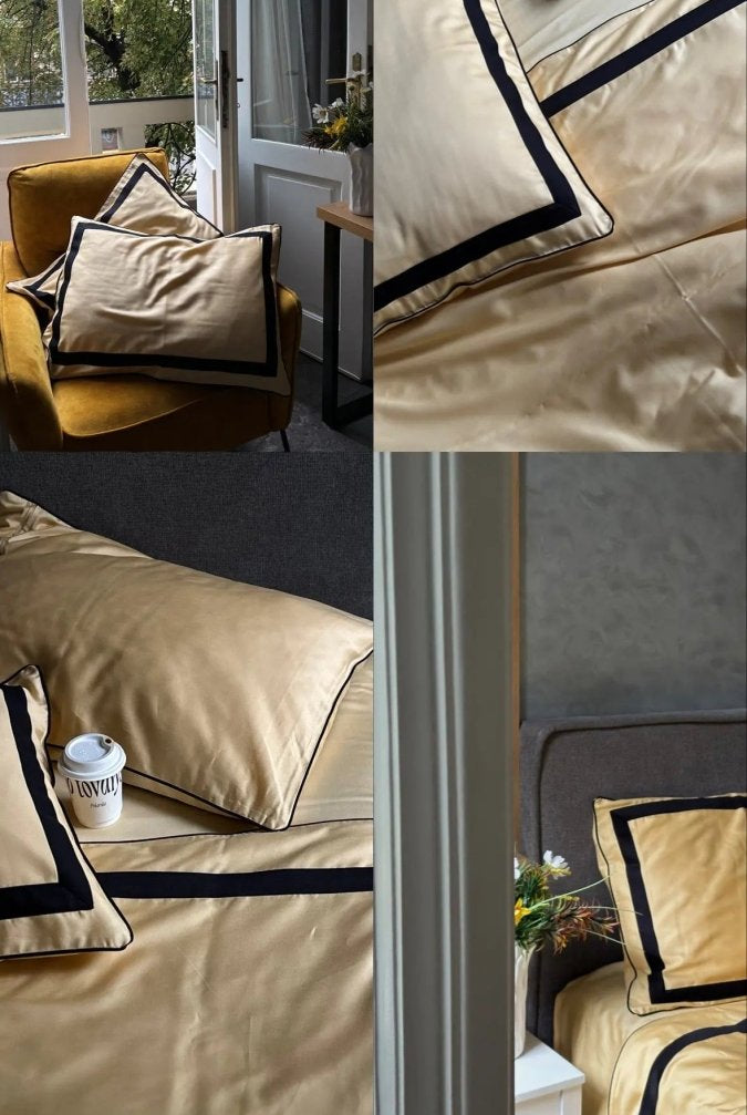 Pościel z Merceryzowanej Satyny – Jasnożółty & Czarny ,100% Bawełna Turecka, 140 g/m², Edycja Exclusive Wivanco Bedding