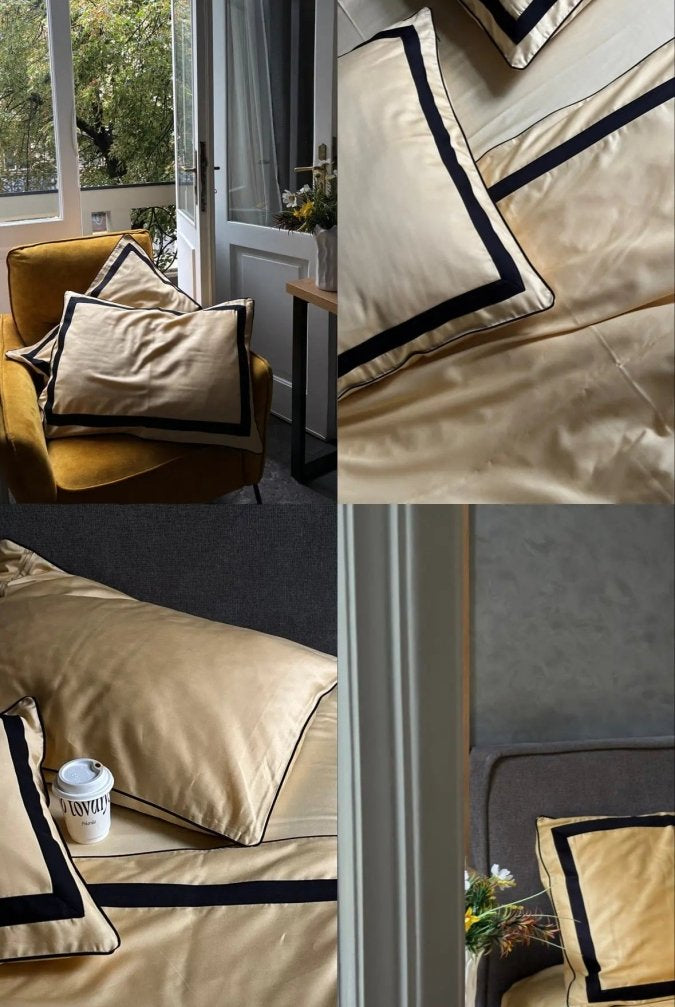 Pościel z Merceryzowanej Satyny – Jasnożółty & Czarny ,100% Bawełna Turecka, 140 g/m², Edycja Exclusive Wivanco Bedding