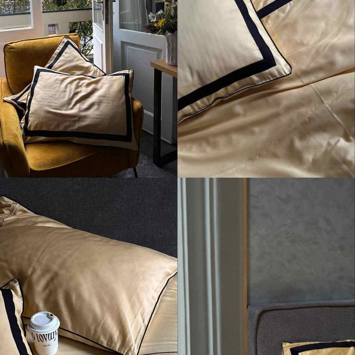 Pościel z Merceryzowanej Satyny – Jasnożółty & Czarny ,100% Bawełna Turecka, 140 g/m², Edycja Exclusive