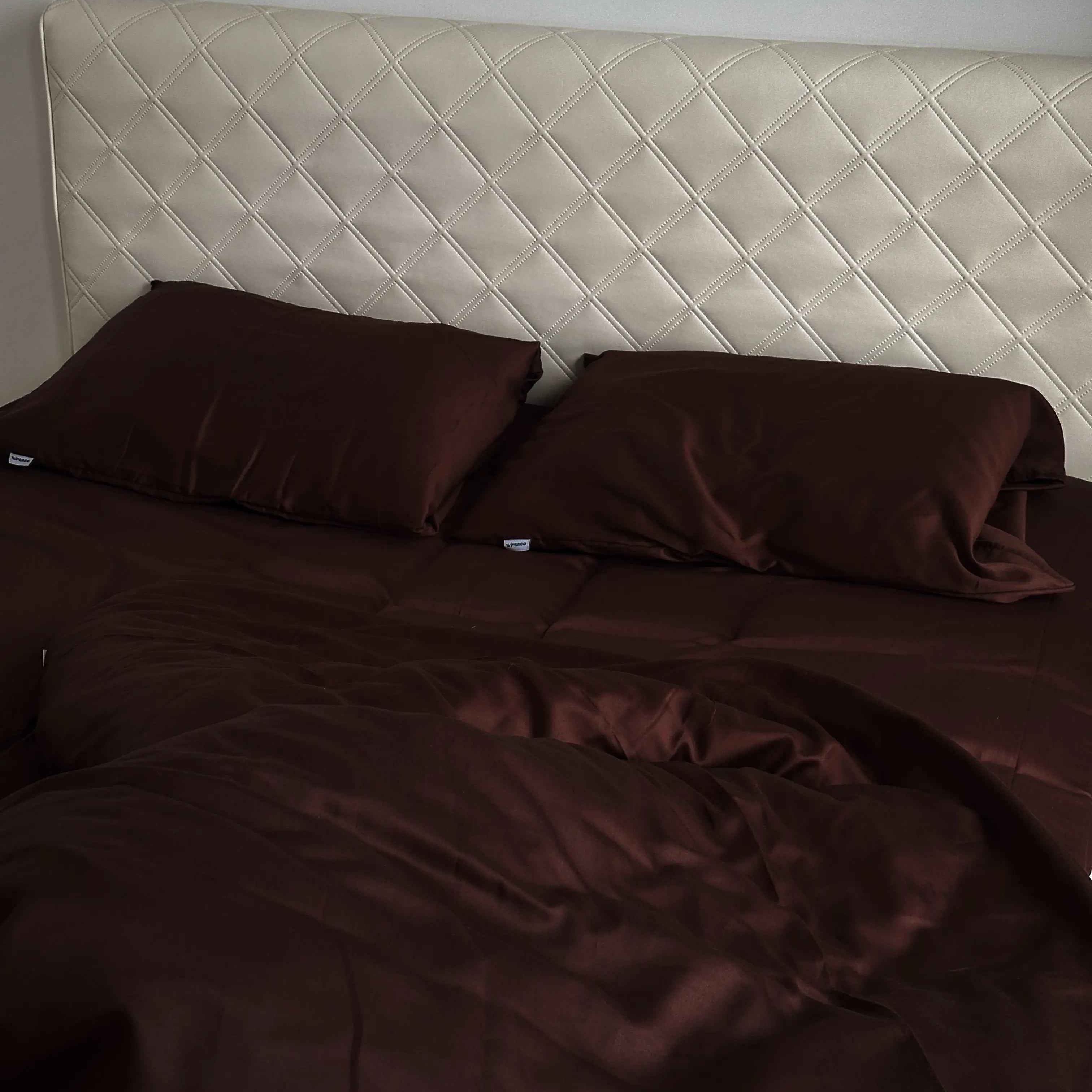 Pościel Satynowa Czekoladowa – 100% Bawełna Turecka, 140g, Luksusowa Jakość