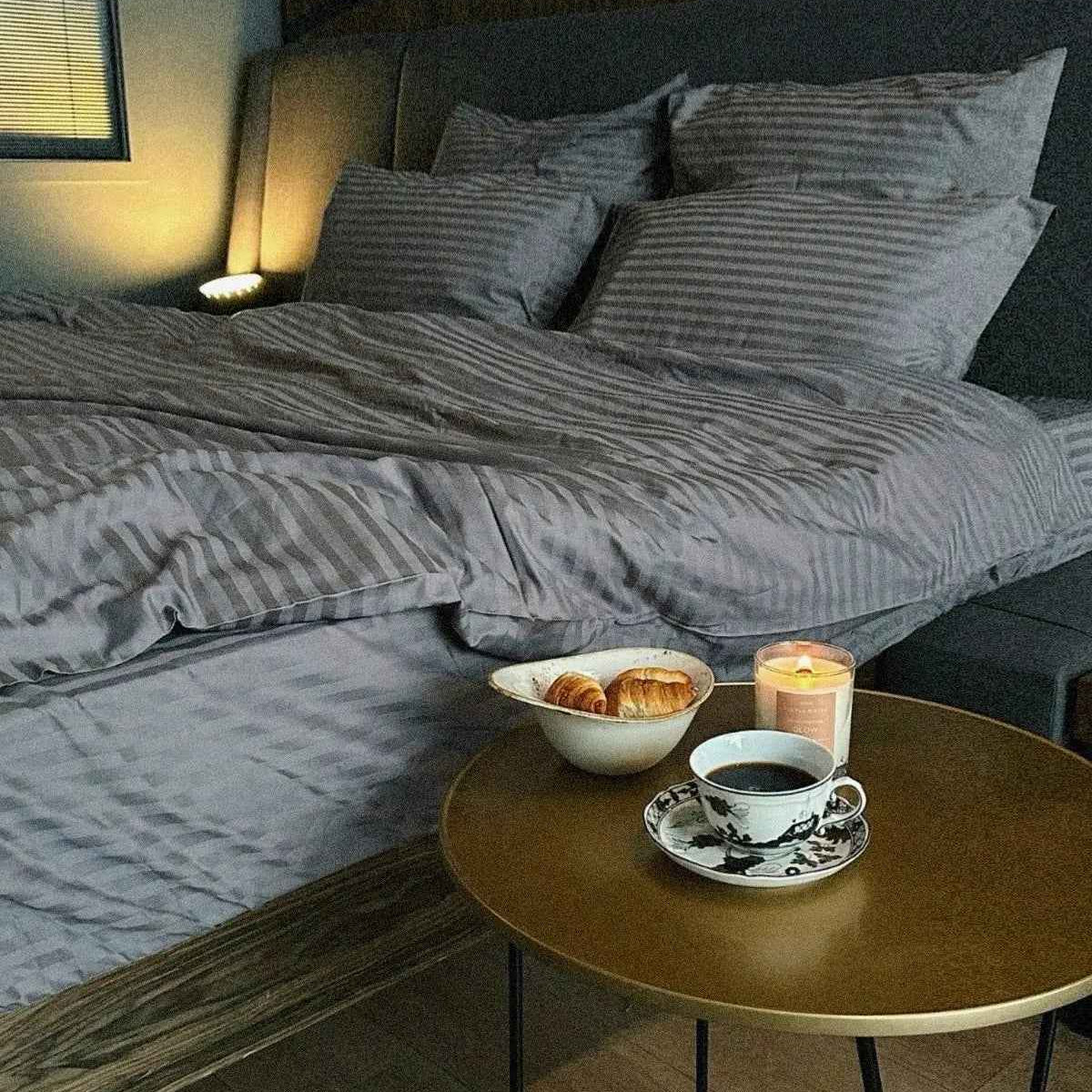 Pościel Satynowa w Szare Paski – 100% Bawełna Turecka, 140g, Luksus Hotelowy