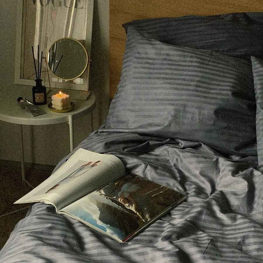 Pościel Satynowa w Szare Paski – 100% Bawełna Turecka, 140g, Luksus Hotelowy