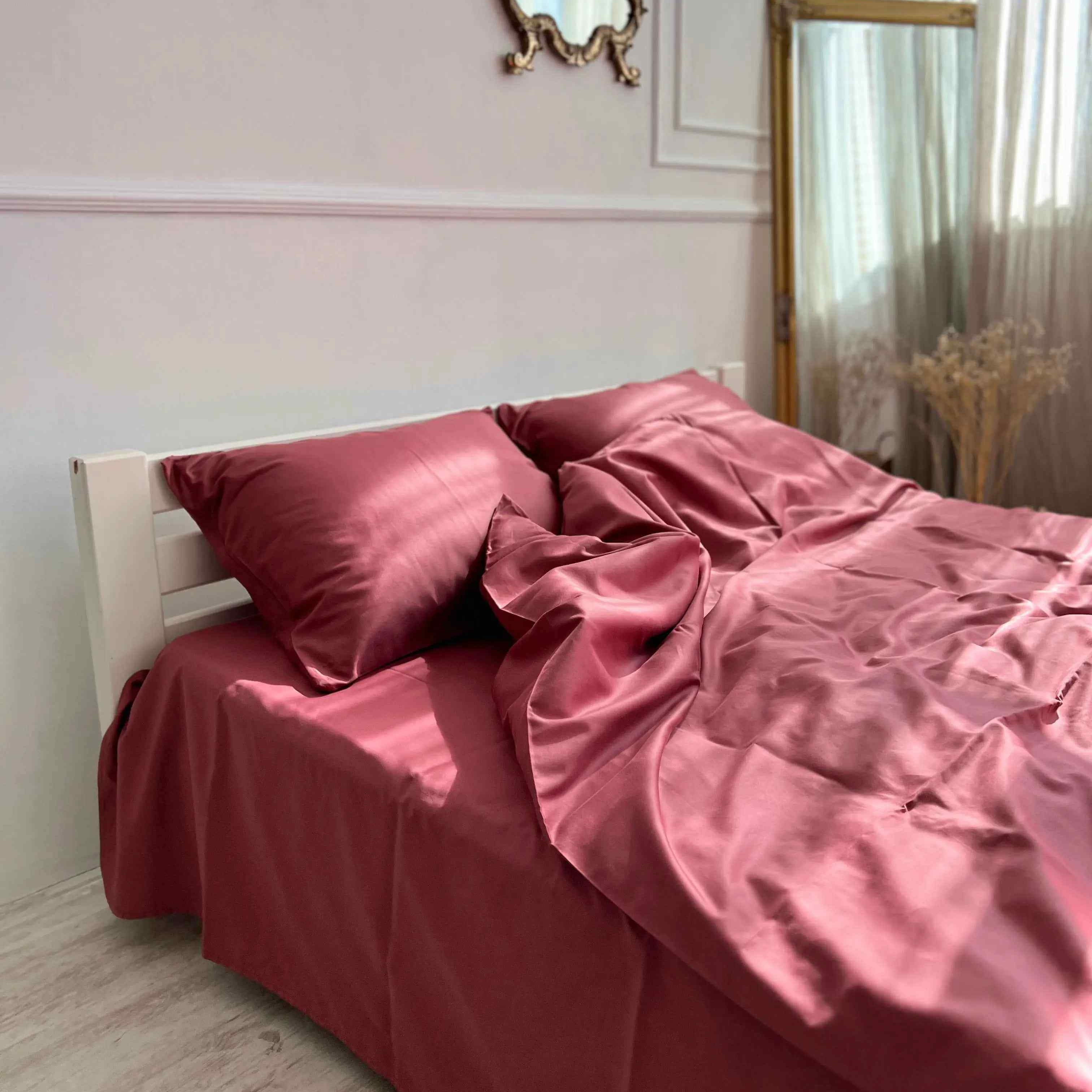 Pościel Satynowa Rose Wine – 100% Bawełna Turecka, 140g, Styl Hotelowy