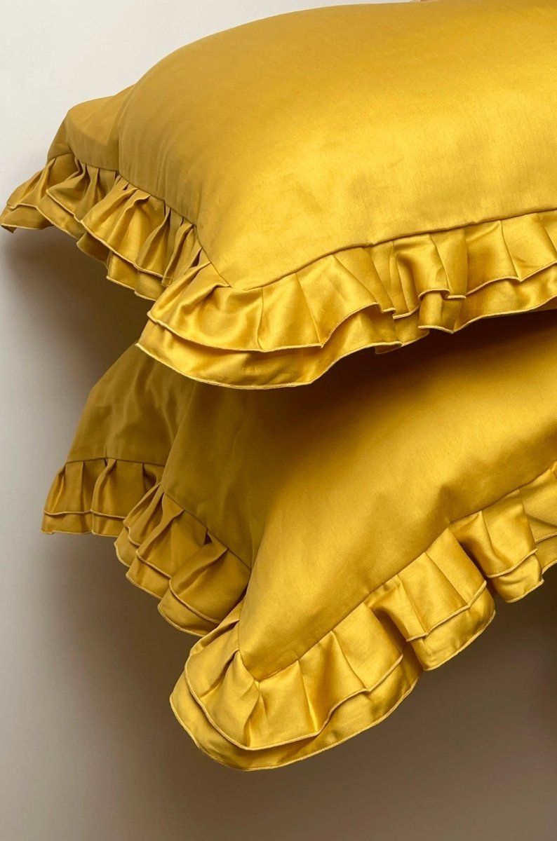 Pościel satynowa z merceryzowanej bawełny tureckiej 140 g/m² – żółta (miodowa) z falbanką | Kolekcja Falbanki Wivanco Bedding