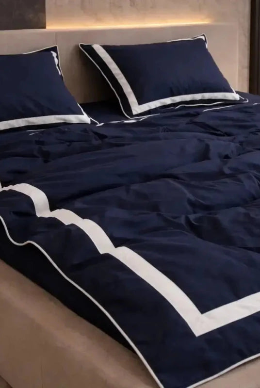 Pościel z Merceryzowanej Satyny – Granatowy & Biały, 100% Bawełna Turecka, 140 g/m², Edycja Exclusive Wivanco Bedding