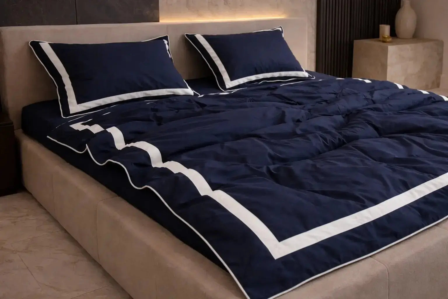 Pościel z Merceryzowanej Satyny – Granatowy & Biały, 100% Bawełna Turecka, 140 g/m², Edycja Exclusive Wivanco Bedding