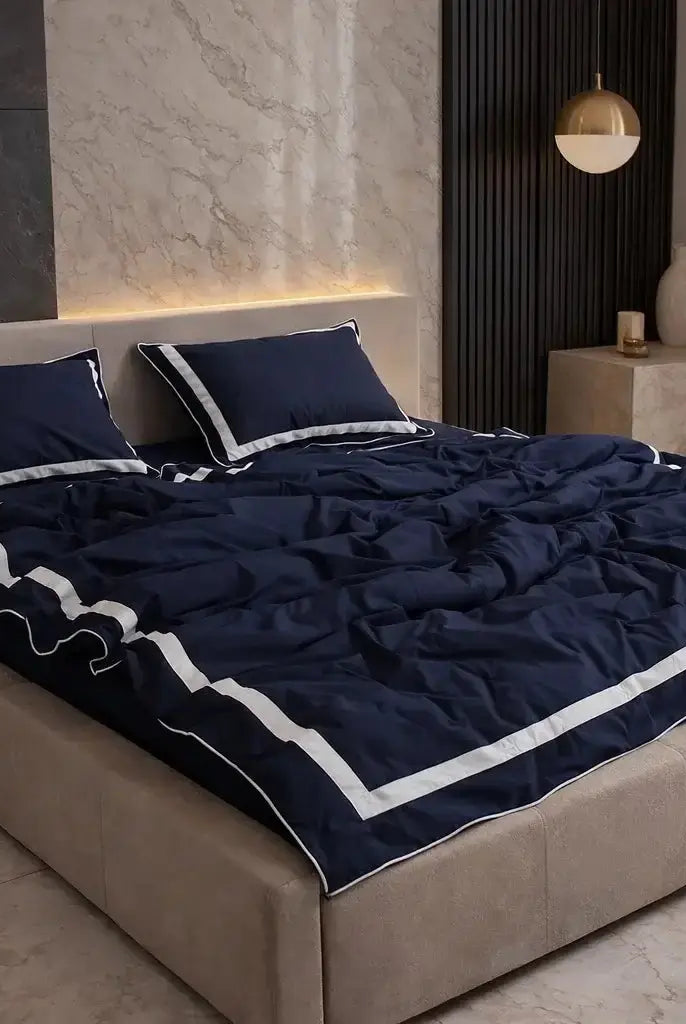 Pościel z Merceryzowanej Satyny – Granatowy & Biały, 100% Bawełna Turecka, 140 g/m², Edycja Exclusive Wivanco Bedding