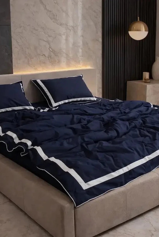 Pościel z Merceryzowanej Satyny – Granatowy & Biały, 100% Bawełna Turecka, 140 g/m², Edycja Exclusive Wivanco Bedding