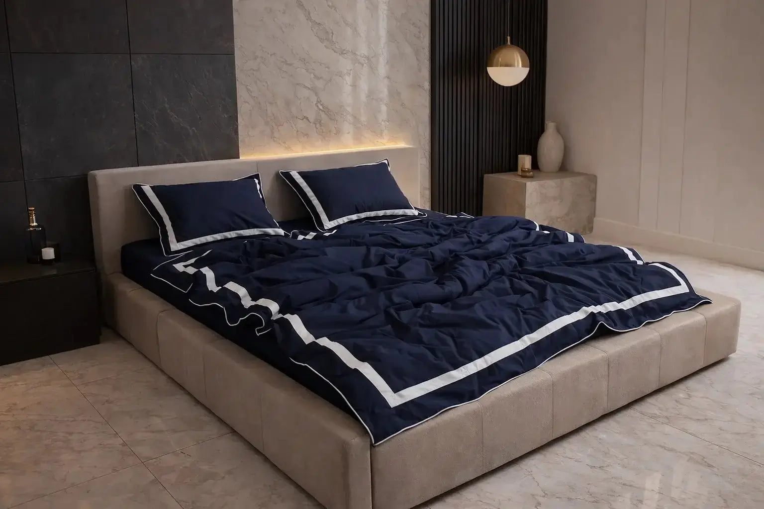 Pościel z Merceryzowanej Satyny – Granatowy & Biały, 100% Bawełna Turecka, 140 g/m², Edycja Exclusive Wivanco Bedding