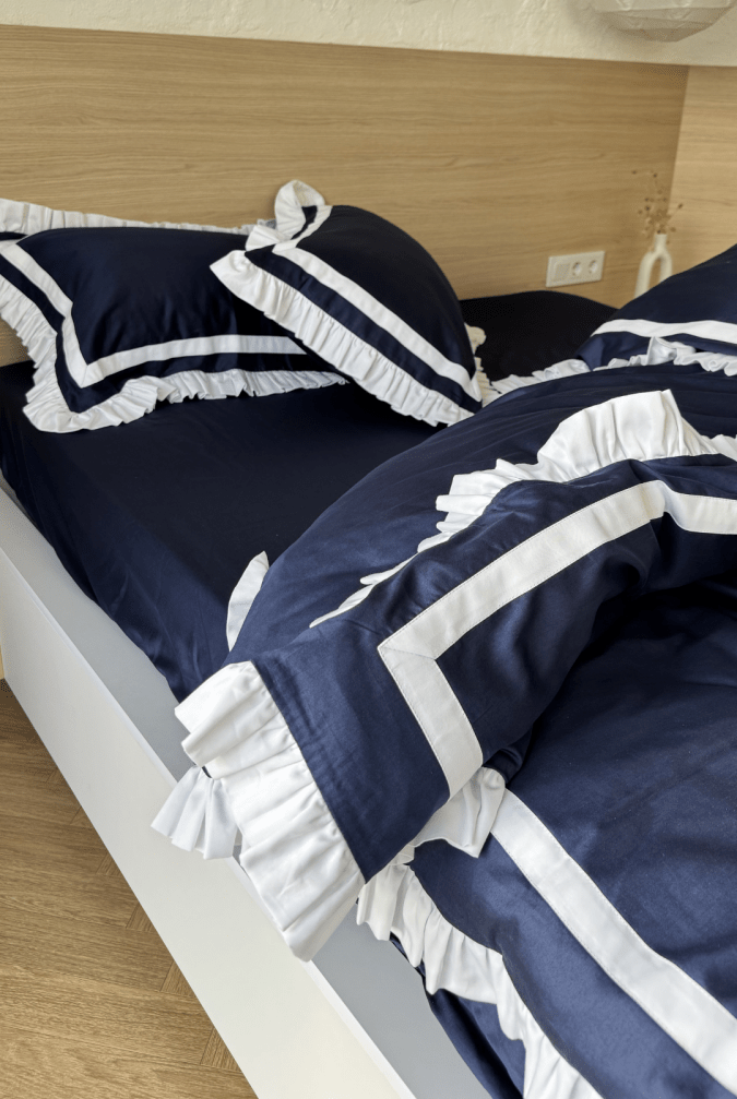 Pościel Granatowa z Falbanką Oxford – zdjęcie produktu 4