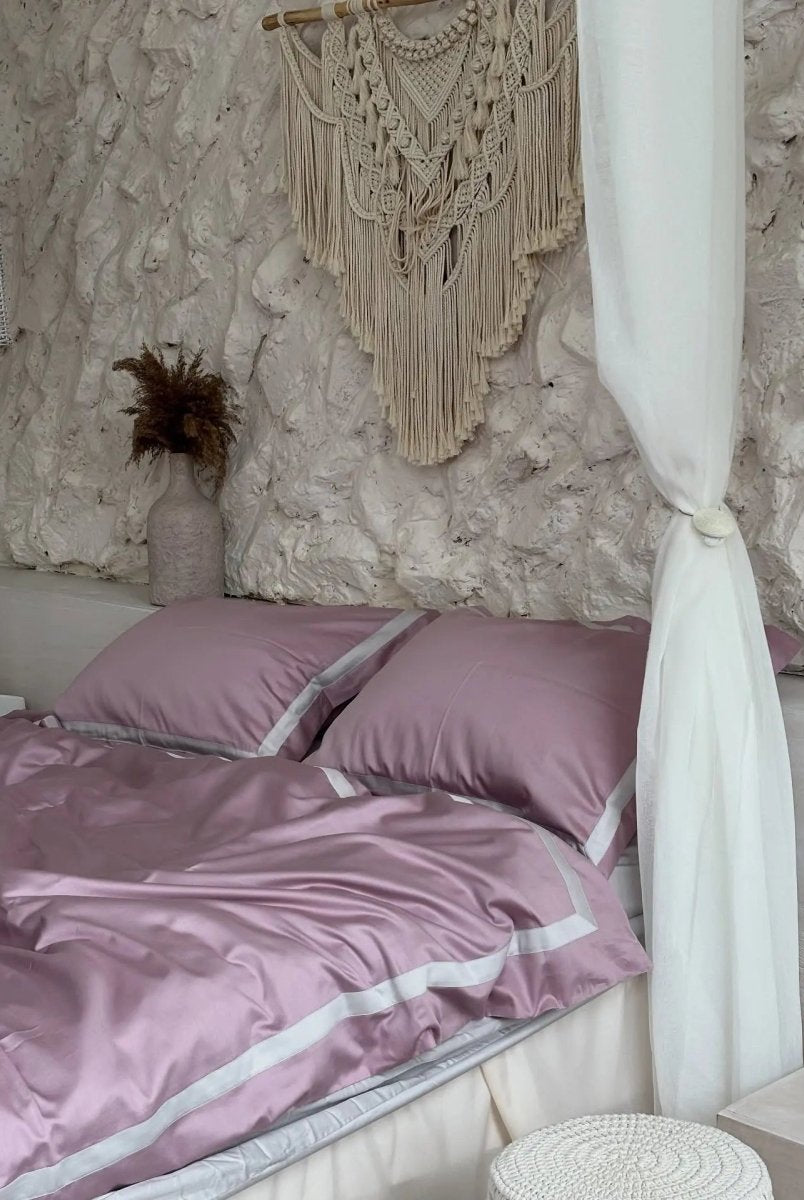 Pościel z Merceryzowanej Satyny – Pudrowy Mauve & Szary Kamienny, 100% Bawełna Turecka, 140 g/m², Edycja Exclusive Wivanco Bedding
