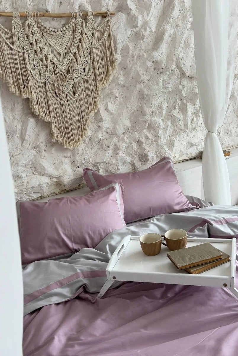 Pościel z Merceryzowanej Satyny – Pudrowy Mauve & Szary Kamienny, 100% Bawełna Turecka, 140 g/m², Edycja Exclusive Wivanco Bedding