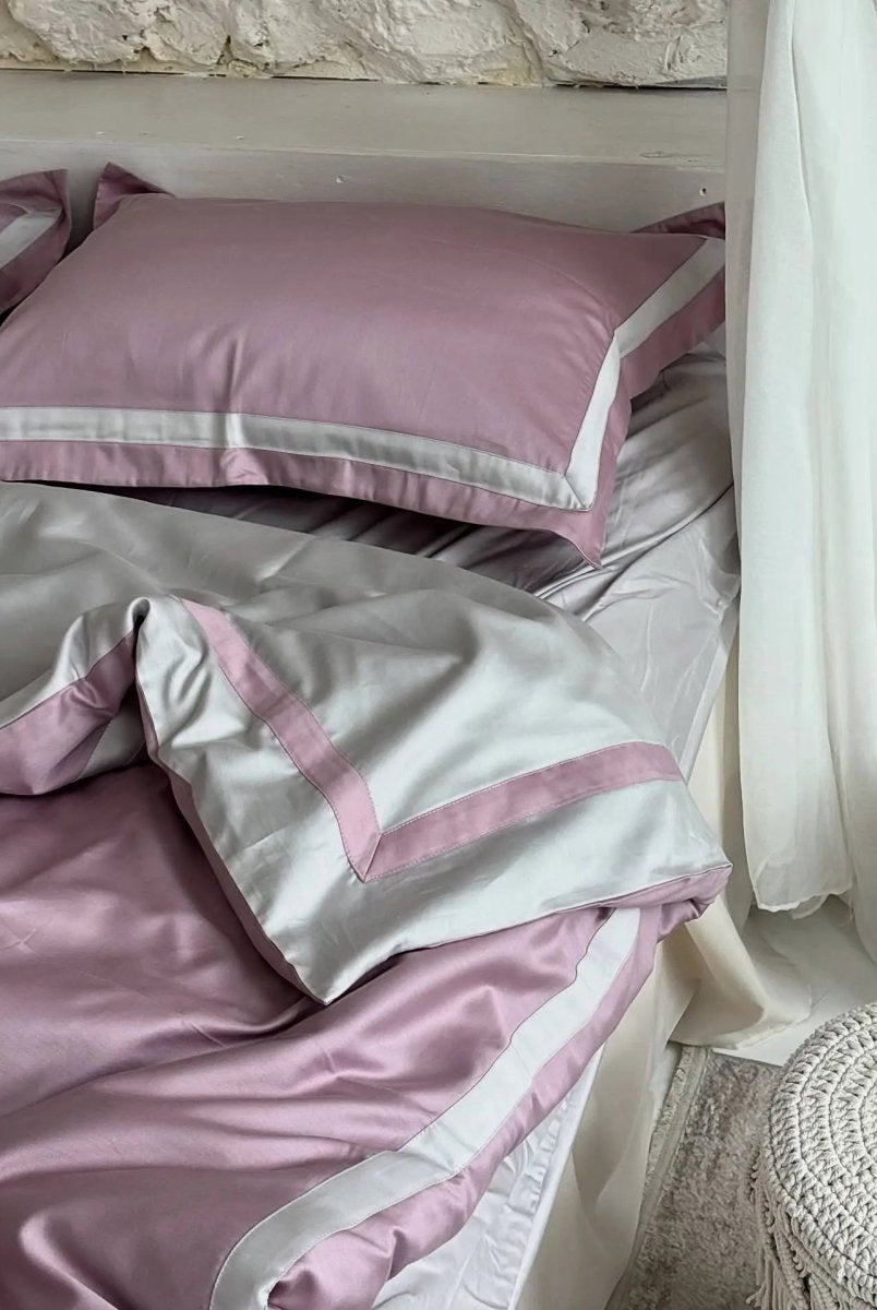 Pościel z Merceryzowanej Satyny – Pudrowy Mauve & Szary Kamienny, 100% Bawełna Turecka, 140 g/m², Edycja Exclusive Wivanco Bedding