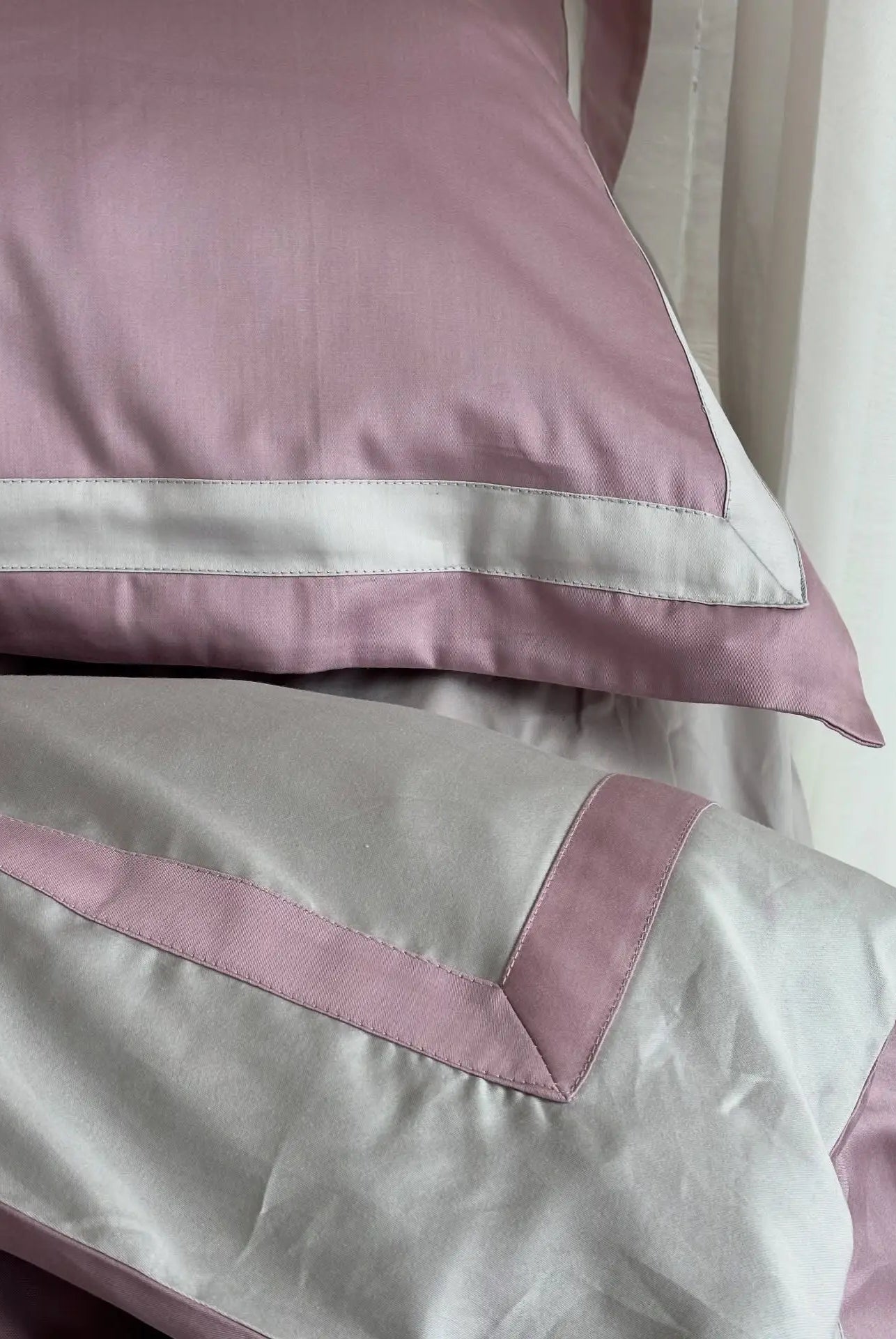 Pościel z Merceryzowanej Satyny – Pudrowy Mauve & Szary Kamienny, 100% Bawełna Turecka, 140 g/m², Edycja Exclusive Wivanco Bedding