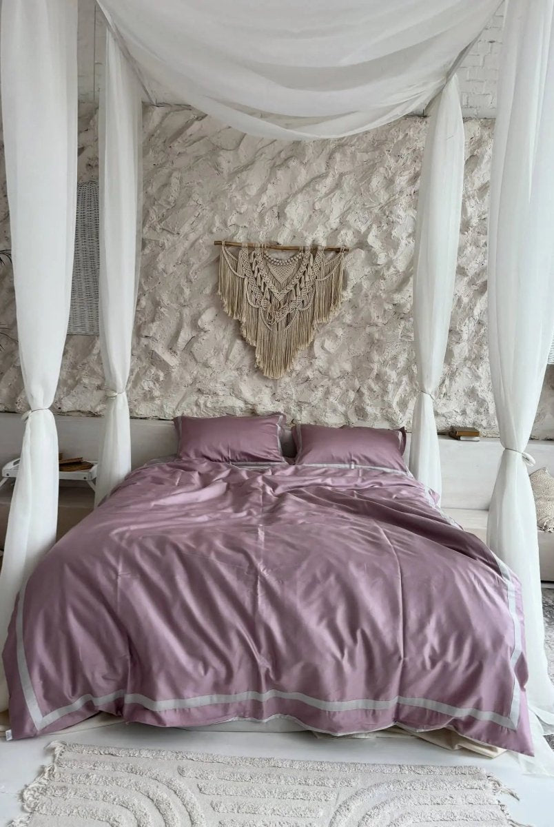 Pościel z Merceryzowanej Satyny – Pudrowy Mauve & Szary Kamienny, 100% Bawełna Turecka, 140 g/m², Edycja Exclusive Wivanco Bedding