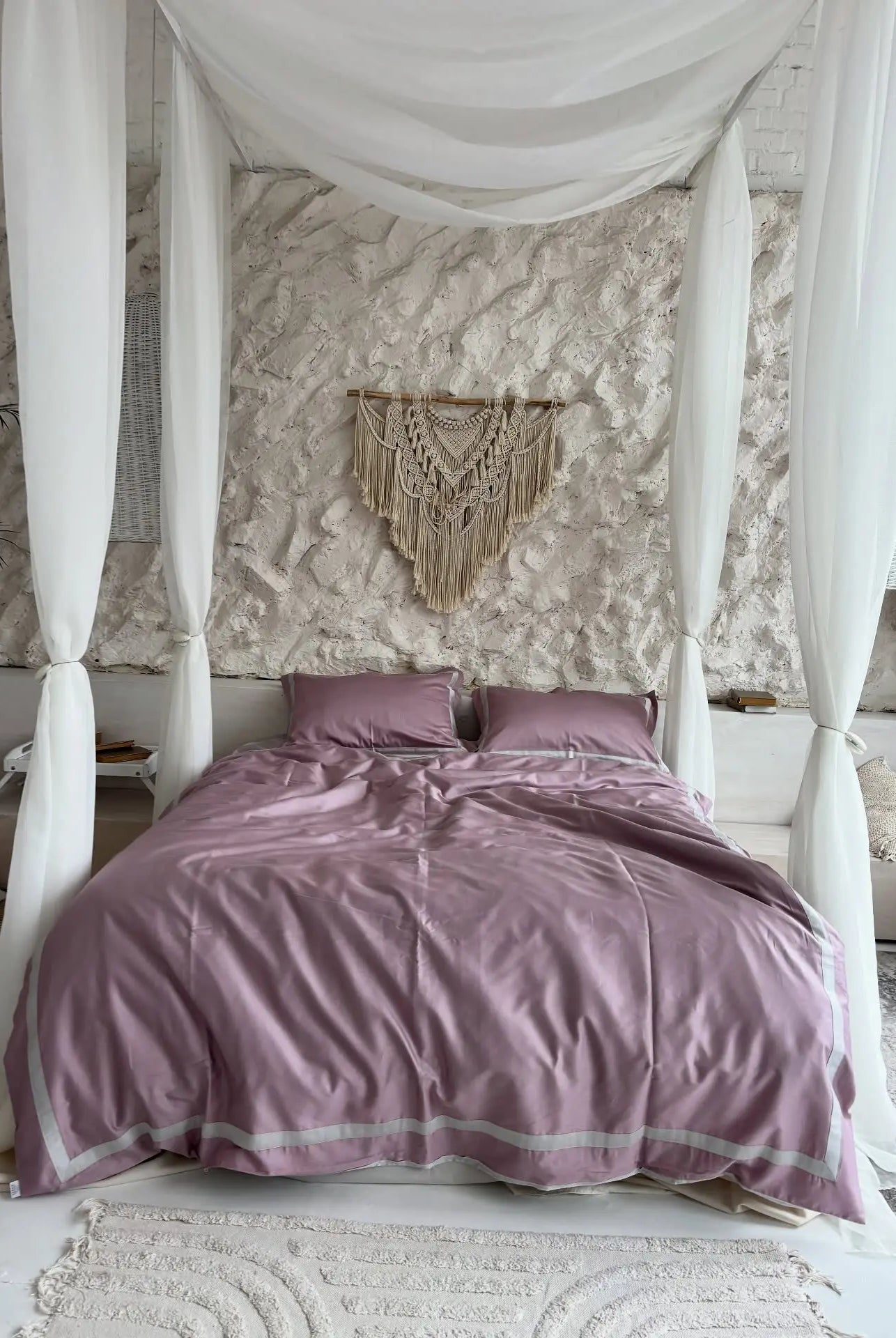 Pościel z Merceryzowanej Satyny – Pudrowy Mauve & Szary Kamienny, 100% Bawełna Turecka, 140 g/m², Edycja Exclusive Wivanco Bedding