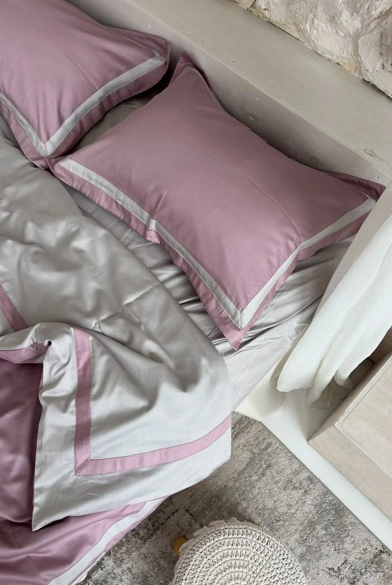 Pościel z Merceryzowanej Satyny – Pudrowy Mauve & Szary Kamienny, 100% Bawełna Turecka, 140 g/m², Edycja Exclusive Wivanco Bedding