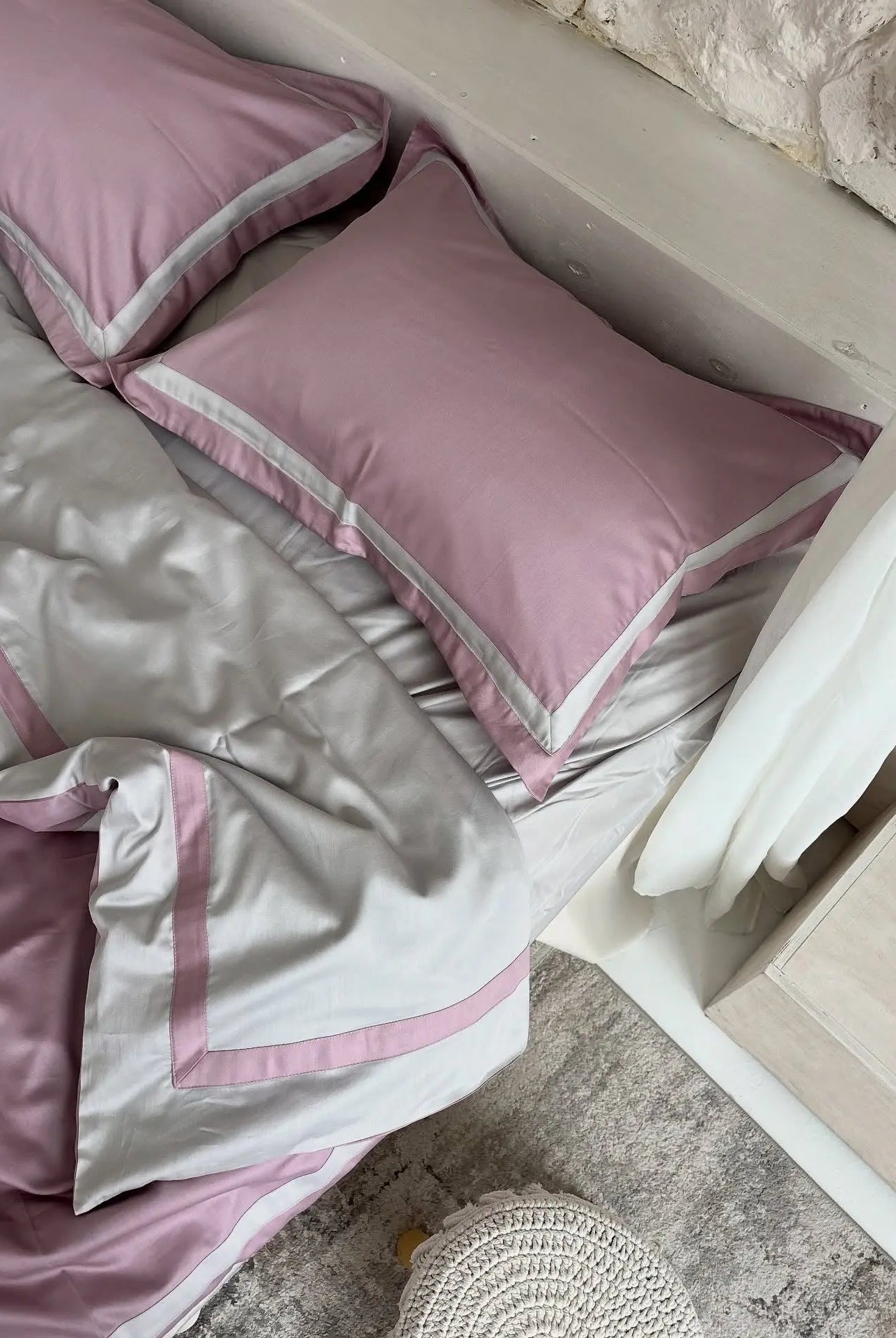 Pościel z Merceryzowanej Satyny – Pudrowy Mauve & Szary Kamienny, 100% Bawełna Turecka, 140 g/m², Edycja Exclusive Wivanco Bedding
