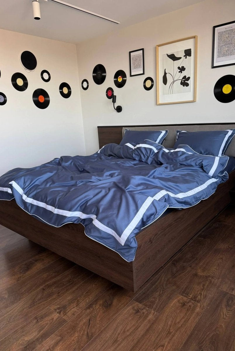 Pościel z Merceryzowanej Satyny – Stalowy Błękit & Biały, 100% Bawełna Turecka, 140 g/m², Edycja Exclusive Wivanco Bedding
