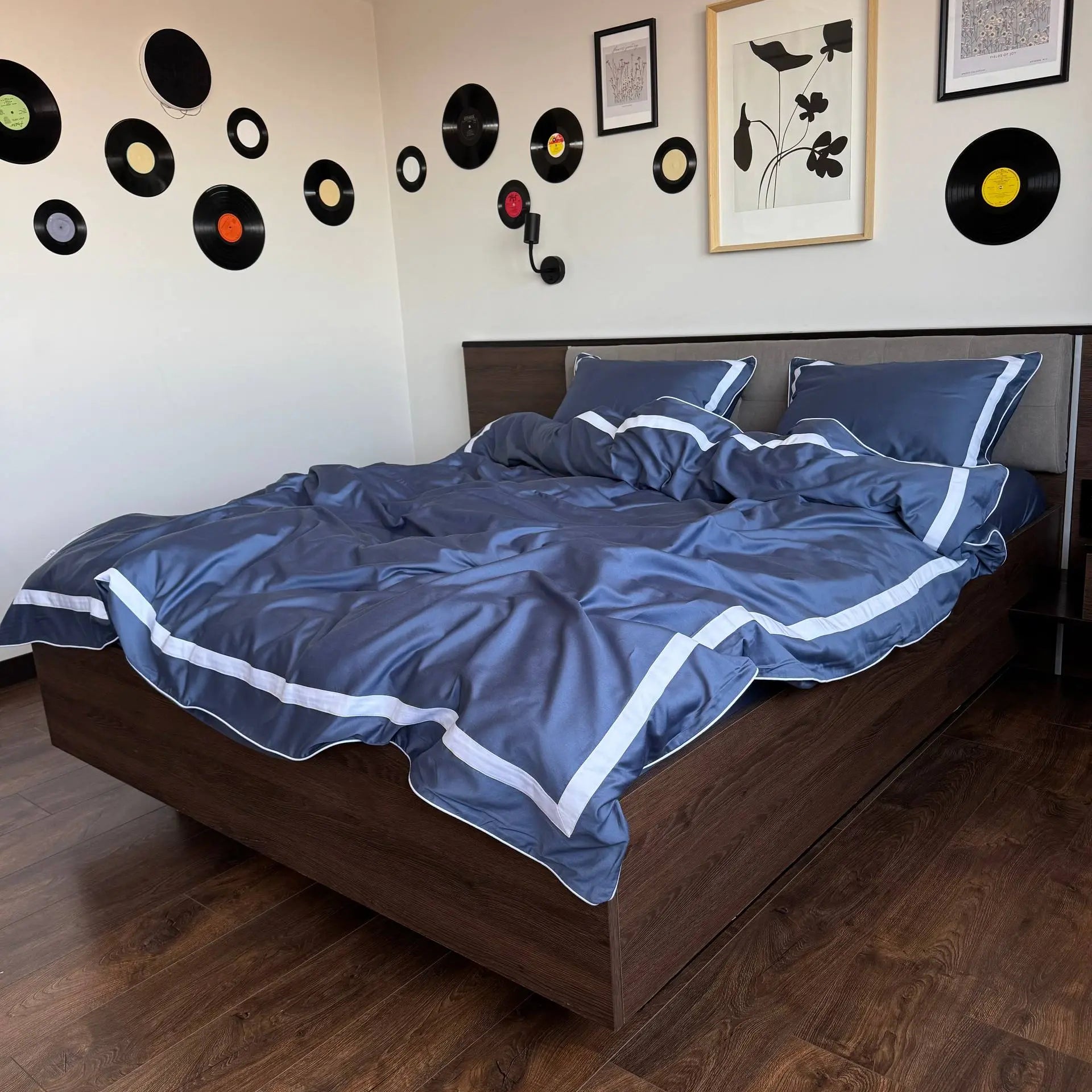 Pościel z Merceryzowanej Satyny – Stalowy Błękit & Biały, 100% Bawełna Turecka, 140 g/m², Edycja Exclusive Wivanco Bedding