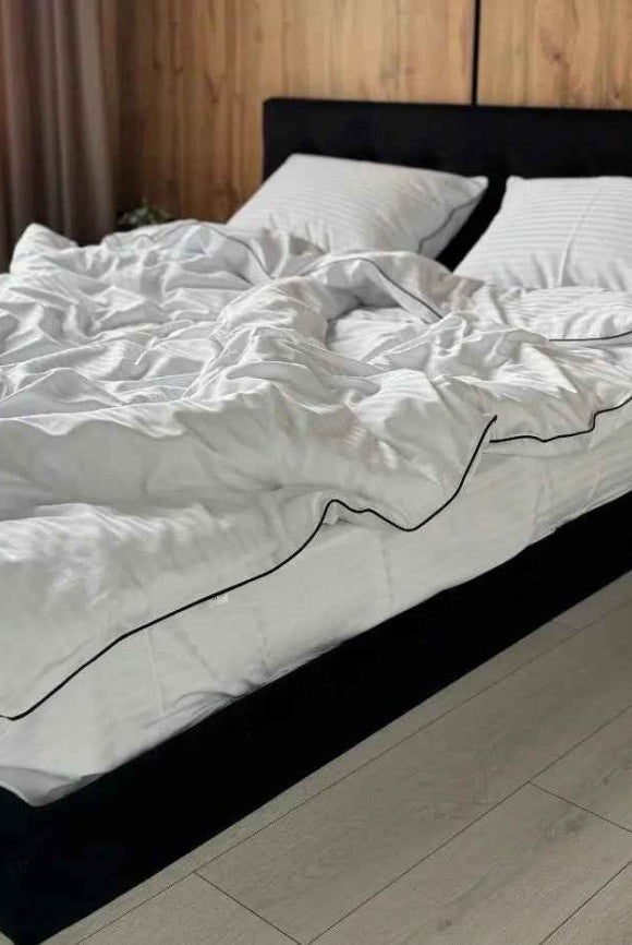 Pościel z Merceryzowanej Satyny z Czarną Lamówką w Pasy – Biała, 100% Bawełna Turecka, 140 g/m², Kolekcja Premium