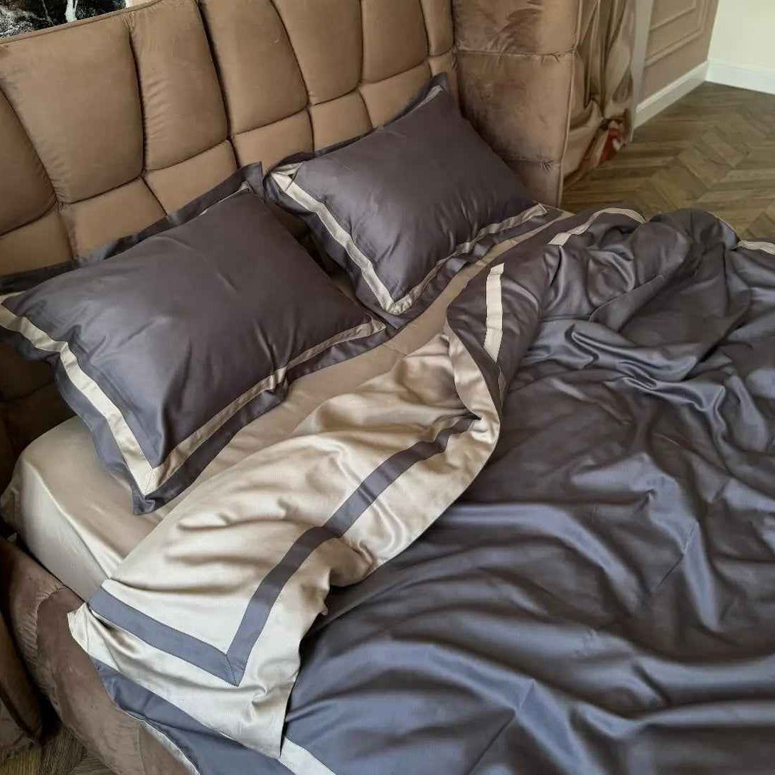 Pościel z Merceryzowanej Satyny – Srebrno-Niebieski & Szampański, 100% Bawełna Turecka, 140 g/m², Edycja Exclusive